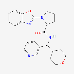 molecular formula C23H26N4O3 B3001733 1-(benzo[d]oxazol-2-yl)-N-(pyridin-3-yl(tetrahydro-2H-pyran-4-yl)methyl)pyrrolidine-2-carboxamide CAS No. 2034206-49-8