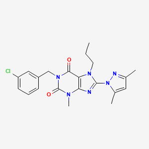 molecular formula C21H23ClN6O2 B3001742 1-(3-chlorobenzyl)-8-(3,5-dimethyl-1H-pyrazol-1-yl)-3-methyl-7-propyl-1H-purine-2,6(3H,7H)-dione CAS No. 1020453-31-9