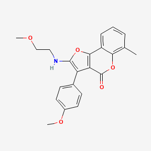 molecular formula C22H21NO5 B3001745 2-((2-methoxyethyl)amino)-3-(4-methoxyphenyl)-6-methyl-4H-furo[3,2-c]chromen-4-one CAS No. 938037-88-8