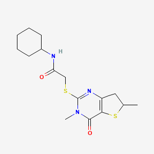 molecular formula C16H23N3O2S2 B3001754 N-cyclohexyl-2-[(3,6-dimethyl-4-oxo-6,7-dihydrothieno[3,2-d]pyrimidin-2-yl)sulfanyl]acetamide CAS No. 688353-39-1