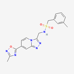 molecular formula C18H18N6O3S B3001758 N-((7-(3-甲基-1,2,4-恶二唑-5-基)-[1,2,4]三唑并[4,3-a]吡啶-3-基)甲基)-1-(间甲苯基)甲磺酰胺 CAS No. 2034438-77-0