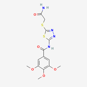 molecular formula C14H16N4O5S2 B3001768 N-(5-((2-amino-2-oxoethyl)thio)-1,3,4-thiadiazol-2-yl)-3,4,5-trimethoxybenzamide CAS No. 868974-05-4