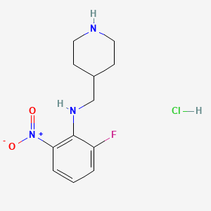 molecular formula C12H17ClFN3O2 B3001771 2-Fluoro-6-nitro-N-(piperidin-4-ylmethyl)aniline hydrochloride CAS No. 1286263-43-1