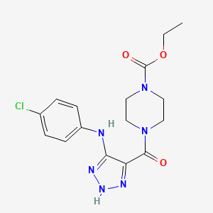 molecular formula C16H19ClN6O3 B3001774 ethyl 4-({5-[(4-chlorophenyl)amino]-1H-1,2,3-triazol-4-yl}carbonyl)piperazine-1-carboxylate CAS No. 1291864-63-5