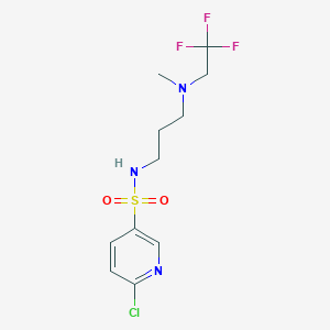 molecular formula C11H15ClF3N3O2S B3001780 6-chloro-N-{3-[methyl(2,2,2-trifluoroethyl)amino]propyl}pyridine-3-sulfonamide CAS No. 1147839-69-7
