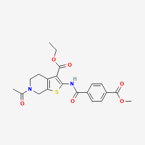molecular formula C21H22N2O6S B3001781 Ethyl 6-acetyl-2-(4-(methoxycarbonyl)benzamido)-4,5,6,7-tetrahydrothieno[2,3-c]pyridine-3-carboxylate CAS No. 921109-84-4