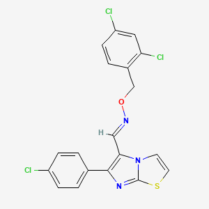 molecular formula C19H12Cl3N3OS B3001791 6-(4-chlorophenyl)imidazo[2,1-b][1,3]thiazole-5-carbaldehyde O-(2,4-dichlorobenzyl)oxime CAS No. 338404-55-0