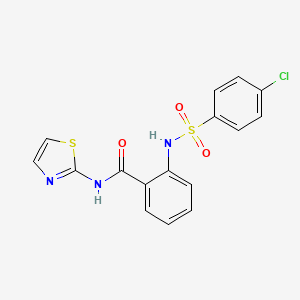 molecular formula C16H12ClN3O3S2 B3001814 2-[(4-chlorophenyl)sulfonylamino]-N-(1,3-thiazol-2-yl)benzamide CAS No. 748774-26-7