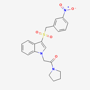 molecular formula C21H21N3O5S B3001832 2-(3-((3-nitrobenzyl)sulfonyl)-1H-indol-1-yl)-1-(pyrrolidin-1-yl)ethanone CAS No. 894008-39-0