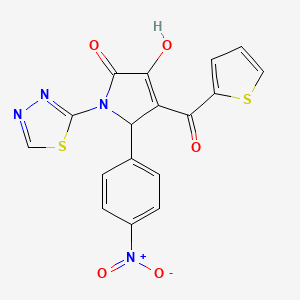 molecular formula C17H10N4O5S2 B3001868 3-hydroxy-5-(4-nitrophenyl)-1-(1,3,4-thiadiazol-2-yl)-4-(thiophene-2-carbonyl)-1H-pyrrol-2(5H)-one CAS No. 923194-77-8