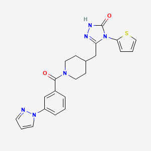 molecular formula C22H22N6O2S B3001884 3-((1-(3-(1H-pyrazol-1-yl)benzoyl)piperidin-4-yl)methyl)-4-(thiophen-2-yl)-1H-1,2,4-triazol-5(4H)-one CAS No. 2034258-82-5