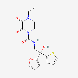 molecular formula C17H19N3O5S B3001898 4-ethyl-N-(2-(furan-2-yl)-2-hydroxy-2-(thiophen-2-yl)ethyl)-2,3-dioxopiperazine-1-carboxamide CAS No. 2034399-59-0