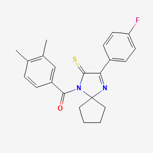 molecular formula C22H21FN2OS B3001905 1-(3,4-Dimethylbenzoyl)-3-(4-fluorophenyl)-1,4-diazaspiro[4.4]non-3-ene-2-thione CAS No. 1223821-14-4