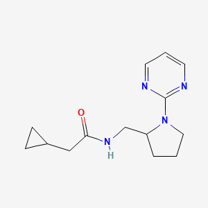 molecular formula C14H20N4O B3001942 2-cyclopropyl-N-{[1-(pyrimidin-2-yl)pyrrolidin-2-yl]methyl}acetamide CAS No. 2097859-73-7