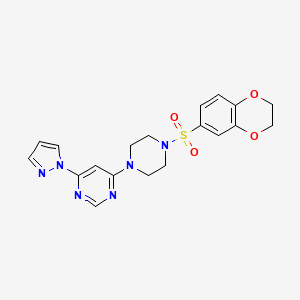 molecular formula C19H20N6O4S B3001972 4-(4-((2,3-dihydrobenzo[b][1,4]dioxin-6-yl)sulfonyl)piperazin-1-yl)-6-(1H-pyrazol-1-yl)pyrimidine CAS No. 1171845-49-0