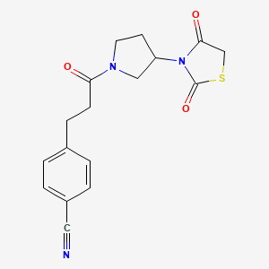 molecular formula C17H17N3O3S B3001983 4-(3-(3-(2,4-Dioxothiazolidin-3-yl)pyrrolidin-1-yl)-3-oxopropyl)benzonitrile CAS No. 1788680-98-7