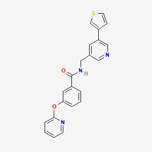 molecular formula C22H17N3O2S B3001997 3-(pyridin-2-yloxy)-N-((5-(thiophen-3-yl)pyridin-3-yl)methyl)benzamide CAS No. 1798539-45-3