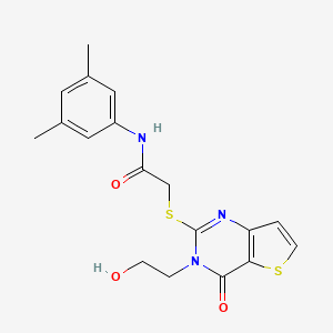 molecular formula C18H19N3O3S2 B3002015 N-(3,5-dimethylphenyl)-2-((3-(2-hydroxyethyl)-4-oxo-3,4-dihydrothieno[3,2-d]pyrimidin-2-yl)thio)acetamide CAS No. 1795298-47-3