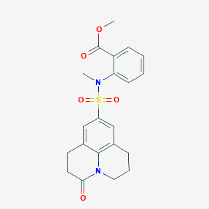 molecular formula C21H22N2O5S B3002025 methyl 2-(N-methyl-3-oxo-1,2,3,5,6,7-hexahydropyrido[3,2,1-ij]quinoline-9-sulfonamido)benzoate CAS No. 898423-52-4