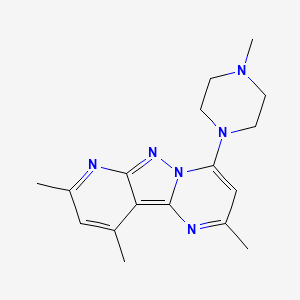 molecular formula C17H22N6 B3002042 2,8,10-Trimethyl-4-(4-methylpiperazin-1-yl)pyrido[2',3':3,4]pyrazolo[1,5-a]pyrimidine CAS No. 899408-29-8