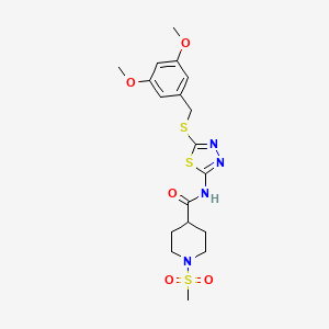 molecular formula C18H24N4O5S3 B3002045 N-(5-((3,5-dimethoxybenzyl)thio)-1,3,4-thiadiazol-2-yl)-1-(methylsulfonyl)piperidine-4-carboxamide CAS No. 1351589-45-1
