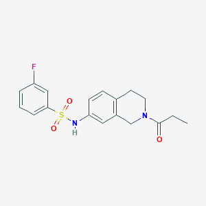 molecular formula C18H19FN2O3S B3002088 3-fluoro-N-(2-propionyl-1,2,3,4-tetrahydroisoquinolin-7-yl)benzenesulfonamide CAS No. 955675-13-5