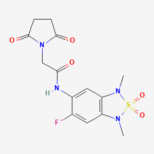 molecular formula C14H15FN4O5S B3002095 2-(2,5-dioxopyrrolidin-1-yl)-N-(6-fluoro-1,3-dimethyl-2,2-dioxido-1,3-dihydrobenzo[c][1,2,5]thiadiazol-5-yl)acetamide CAS No. 2034589-44-9