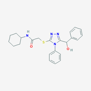 molecular formula C23H26N4O2S B300210 N-cyclohexyl-2-({5-[hydroxy(phenyl)methyl]-4-phenyl-4H-1,2,4-triazol-3-yl}sulfanyl)acetamide 