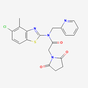molecular formula C20H17ClN4O3S B3002100 N-(5-chloro-4-methylbenzo[d]thiazol-2-yl)-2-(2,5-dioxopyrrolidin-1-yl)-N-(pyridin-2-ylmethyl)acetamide CAS No. 923066-72-2