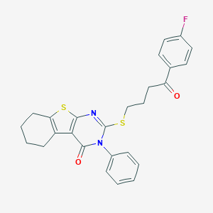 molecular formula C26H23FN2O2S2 B300211 2-{[4-(4-fluorophenyl)-4-oxobutyl]sulfanyl}-3-phenyl-5,6,7,8-tetrahydro[1]benzothieno[2,3-d]pyrimidin-4(3H)-one 