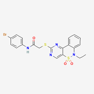 molecular formula C20H17BrN4O3S2 B3002130 N-(4-溴苯基)-2-((6-乙基-5,5-二氧化-6H-苯并[c]嘧啶并[4,5-e][1,2]噻嗪-2-基)硫代)乙酰胺 CAS No. 932529-60-7