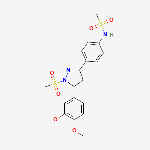 molecular formula C19H23N3O6S2 B3002134 N-(4-(5-(3,4-dimethoxyphenyl)-1-(methylsulfonyl)-4,5-dihydro-1H-pyrazol-3-yl)phenyl)methanesulfonamide CAS No. 852140-82-0
