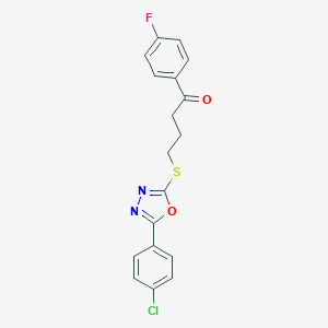 molecular formula C18H14ClFN2O2S B300214 4-{[5-(4-Chlorophenyl)-1,3,4-oxadiazol-2-yl]sulfanyl}-1-(4-fluorophenyl)-1-butanone 