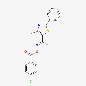 molecular formula C19H15ClN2O2S B3002140 5-{[(4-Chlorobenzoyl)oxy]ethanimidoyl}-4-methyl-2-phenyl-1,3-thiazole CAS No. 477858-08-5
