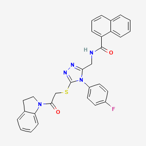 molecular formula C30H24FN5O2S B3002151 N-[[5-[2-(2,3-二氢吲哚-1-基)-2-氧代乙基]硫烷基-4-(4-氟苯基)-1,2,4-三唑-3-基]甲基]萘-1-甲酰胺 CAS No. 393874-19-6