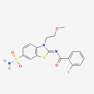 2-iodo-N-[3-(2-methoxyethyl)-6-sulfamoyl-1,3-benzothiazol-2-ylidene]benzamide