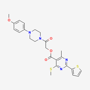 molecular formula C24H26N4O4S2 B3002167 2-[4-(4-Methoxyphenyl)piperazin-1-yl]-2-oxoethyl 4-methyl-6-(methylsulfanyl)-2-(thiophen-2-yl)pyrimidine-5-carboxylate CAS No. 1111513-62-2