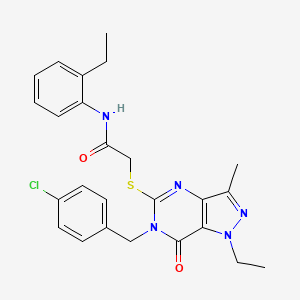 2-({6-[(4-chlorophenyl)methyl]-1-ethyl-3-methyl-7-oxo-1H,6H,7H-pyrazolo[4,3-d]pyrimidin-5-yl}sulfanyl)-N-(2-ethylphenyl)acetamide