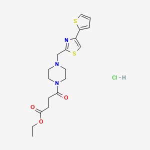 molecular formula C18H24ClN3O3S2 B3002176 4-氧代-4-(4-((4-(噻吩-2-基)噻唑-2-基)甲基)哌嗪-1-基)丁酸乙酯盐酸盐 CAS No. 1351660-77-9