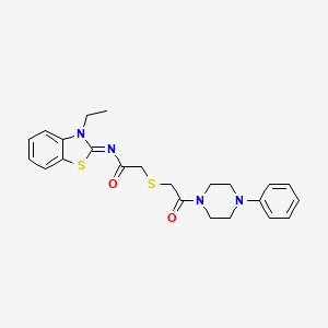 molecular formula C23H26N4O2S2 B3002186 (Z)-N-(3-ethylbenzo[d]thiazol-2(3H)-ylidene)-2-((2-oxo-2-(4-phenylpiperazin-1-yl)ethyl)thio)acetamide CAS No. 851717-31-2
