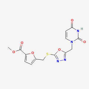 molecular formula C14H12N4O6S B3002190 methyl 5-(((5-((2,4-dioxo-3,4-dihydropyrimidin-1(2H)-yl)methyl)-1,3,4-oxadiazol-2-yl)thio)methyl)furan-2-carboxylate CAS No. 1091391-91-1