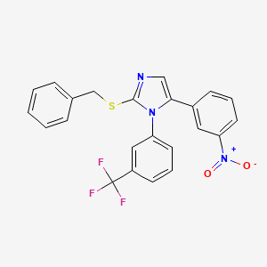 molecular formula C23H16F3N3O2S B3002193 2-(benzylthio)-5-(3-nitrophenyl)-1-(3-(trifluoromethyl)phenyl)-1H-imidazole CAS No. 1226449-36-0