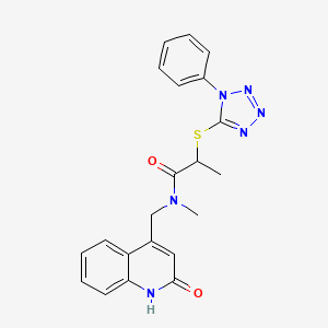 N-methyl-N-[(2-oxo-1H-quinolin-4-yl)methyl]-2-(1-phenyltetrazol-5-yl)sulfanylpropanamide