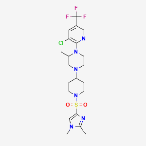 molecular formula C21H28ClF3N6O2S B3002235 1-[3-chloro-5-(trifluoromethyl)pyridin-2-yl]-4-{1-[(1,2-dimethyl-1H-imidazol-4-yl)sulfonyl]piperidin-4-yl}-2-methylpiperazine CAS No. 2097938-16-2