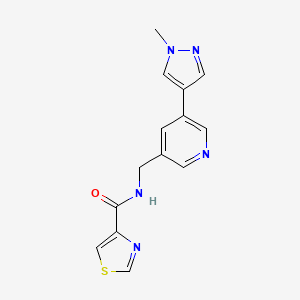 molecular formula C14H13N5OS B3002236 N-((5-(1-methyl-1H-pyrazol-4-yl)pyridin-3-yl)methyl)thiazole-4-carboxamide CAS No. 2034461-92-0