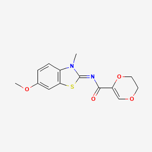 molecular formula C14H14N2O4S B3002245 (E)-N-(6-methoxy-3-methylbenzo[d]thiazol-2(3H)-ylidene)-5,6-dihydro-1,4-dioxine-2-carboxamide CAS No. 864938-30-7