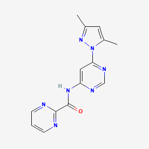 molecular formula C14H13N7O B3002247 N-(6-(3,5-dimethyl-1H-pyrazol-1-yl)pyrimidin-4-yl)pyrimidine-2-carboxamide CAS No. 1797622-05-9