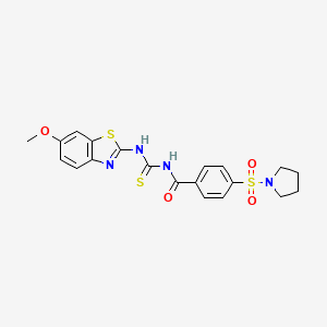 molecular formula C20H20N4O4S3 B3002254 N-((6-methoxybenzo[d]thiazol-2-yl)carbamothioyl)-4-(pyrrolidin-1-ylsulfonyl)benzamide CAS No. 477323-41-4