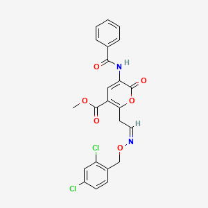 molecular formula C23H18Cl2N2O6 B3002255 methyl 3-(benzoylamino)-6-(2-{[(2,4-dichlorobenzyl)oxy]imino}ethyl)-2-oxo-2H-pyran-5-carboxylate CAS No. 303986-17-6