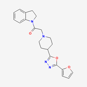 molecular formula C21H22N4O3 B3002257 2-(4-(5-(Furan-2-yl)-1,3,4-oxadiazol-2-yl)piperidin-1-yl)-1-(indolin-1-yl)ethanone CAS No. 1251625-74-7